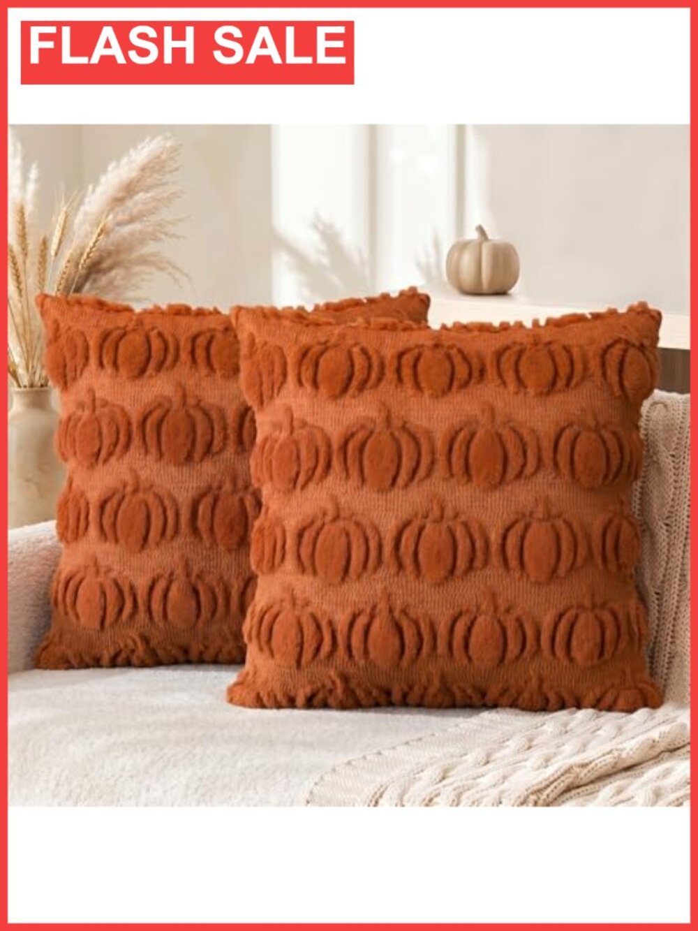 Set of 2 Fall Pumpkin Throw Pillow Covers 18x18 Polyester Jacquard